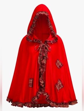 Velvet Red Riding Hooded Velvet Cloak Halloween Christmas Cosplay
